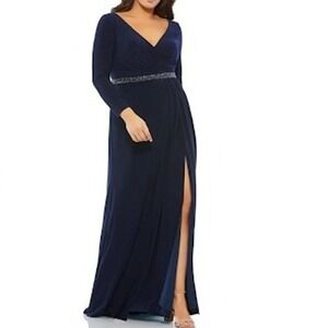 Mac‎ Duggal Style 67899 Midnight Blue Womens Plus Size 22W  Embellished Waist